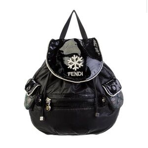 Fendi Glossy Black Backpack with Snowflake Design